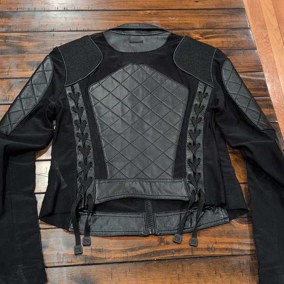 Blanc Noir Quilted Leather Mesh Moto Jacket * Runs Small* - Picture 8 of 12